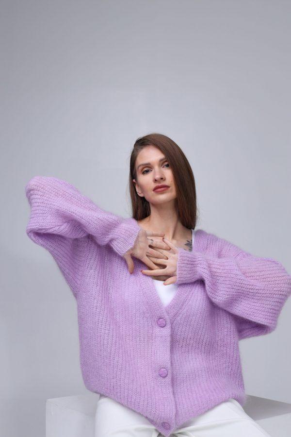 Knitted Mohair and Silk Cardigan - Image 3