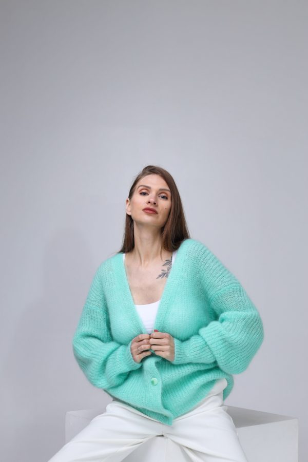 Knitted Mohair and Silk Cardigan - Image 5