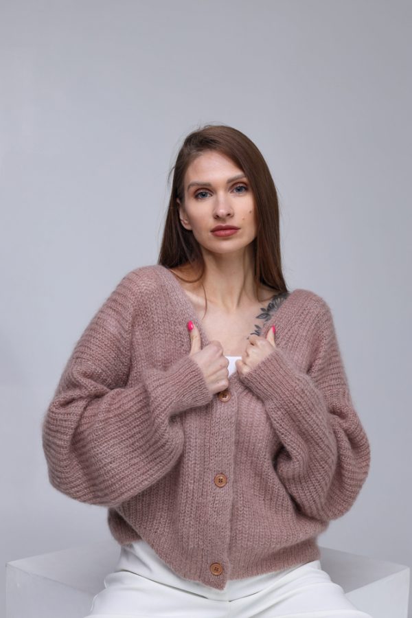 Knitted Mohair and Silk Cardigan - Image 5